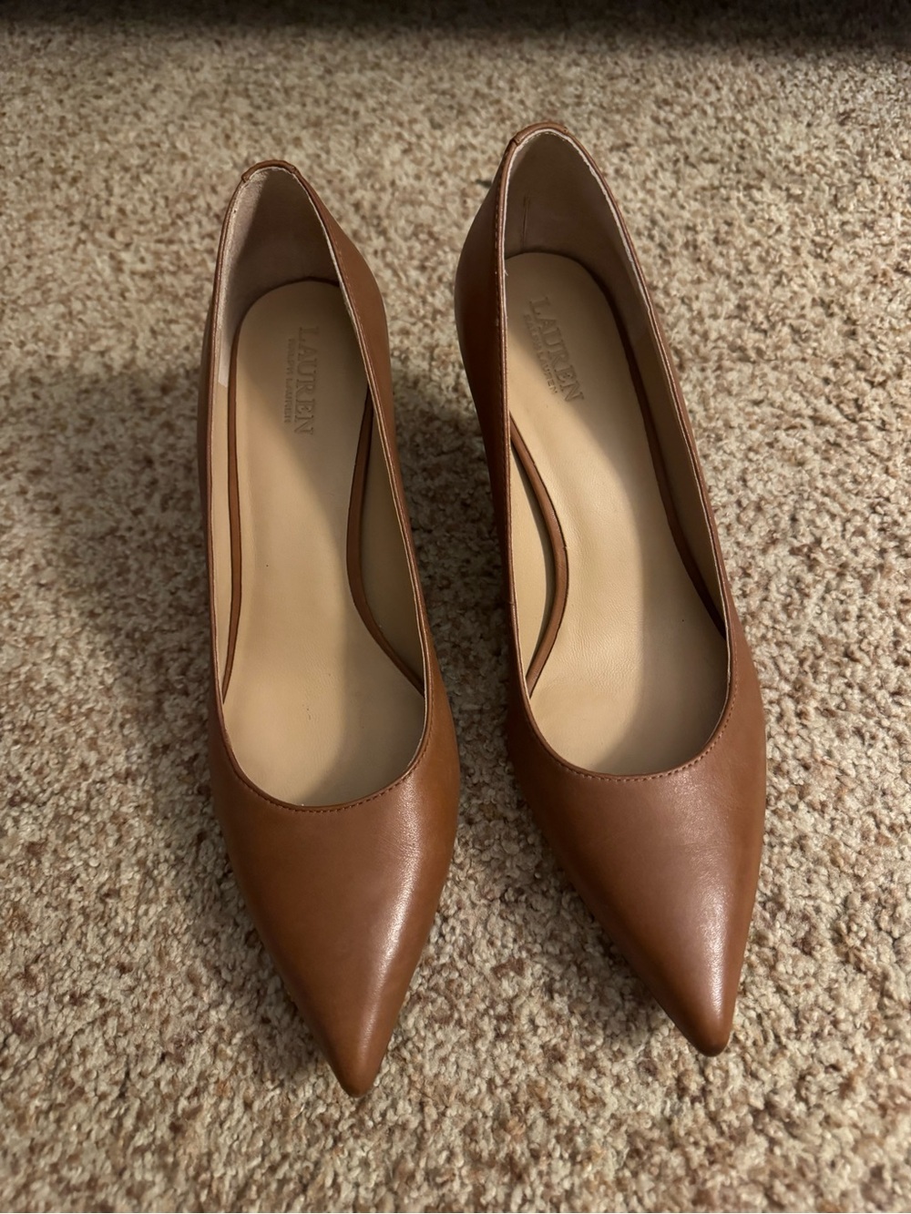 Lauren Ralph Lauren Tan Pointed-Toe Leather Pumps